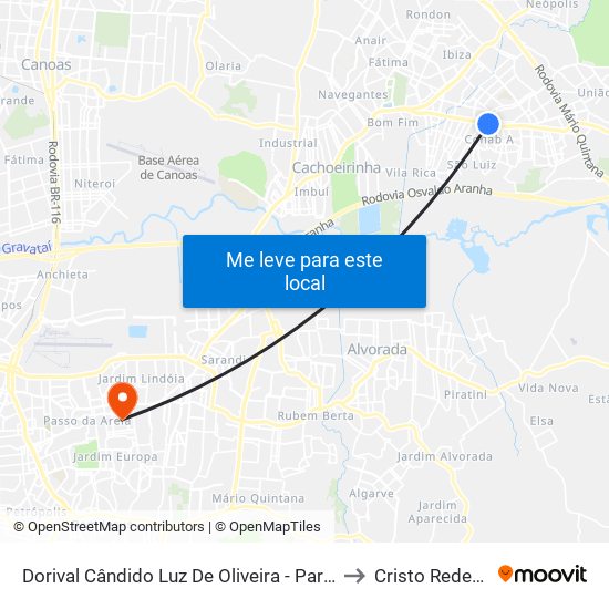 Dorival Cândido Luz De Oliveira - Parada 68 to Cristo Redentor map