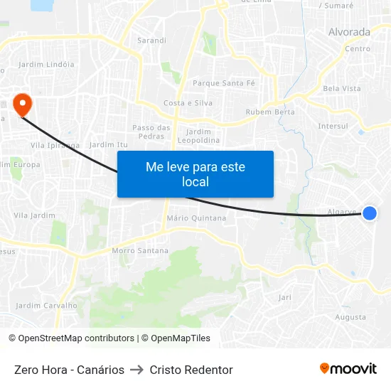 Zero Hora - Canários to Cristo Redentor map
