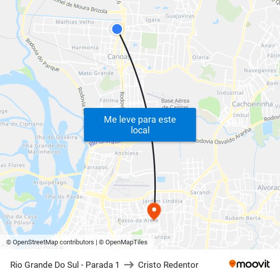 Rio Grande Do Sul - Parada 1 to Cristo Redentor map