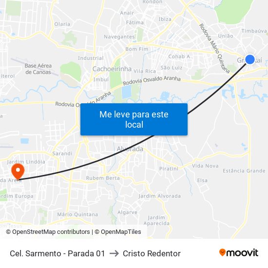 Cel. Sarmento - Parada 01 to Cristo Redentor map