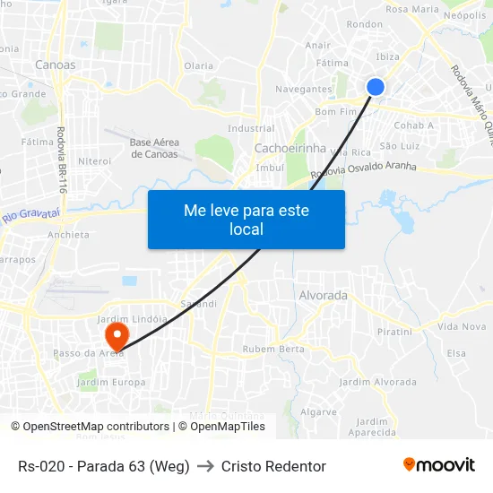 Rs-020 - Parada 63 (Weg) to Cristo Redentor map