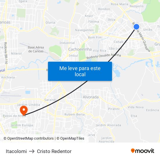 Itacolomi to Cristo Redentor map