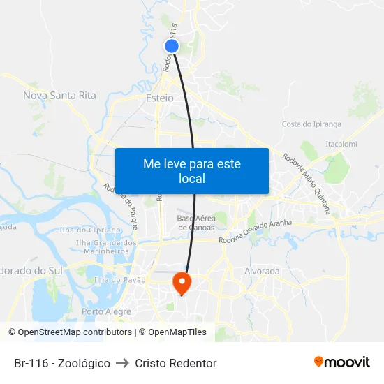 Br-116 - Zoológico to Cristo Redentor map