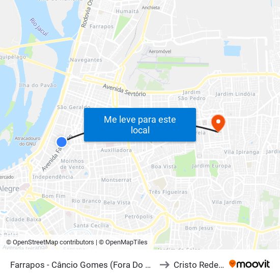 Farrapos - Câncio Gomes (Fora Do Corredor) to Cristo Redentor map