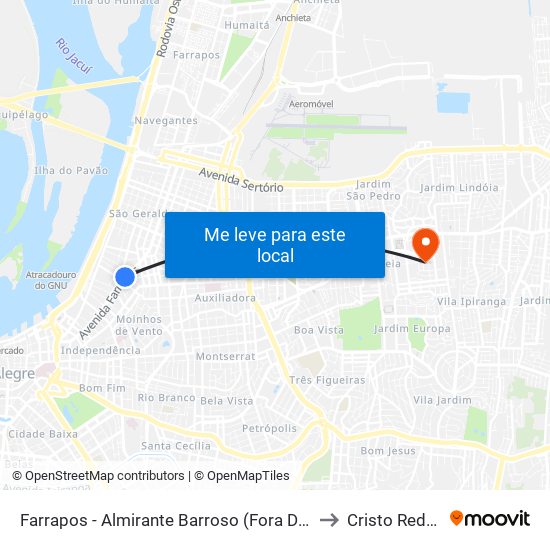 Farrapos - Almirante Barroso (Fora Do Corredor) to Cristo Redentor map