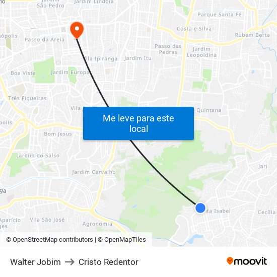 Walter Jobim to Cristo Redentor map