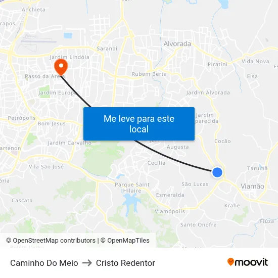 Caminho Do Meio to Cristo Redentor map