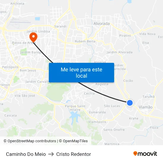 Caminho Do Meio to Cristo Redentor map