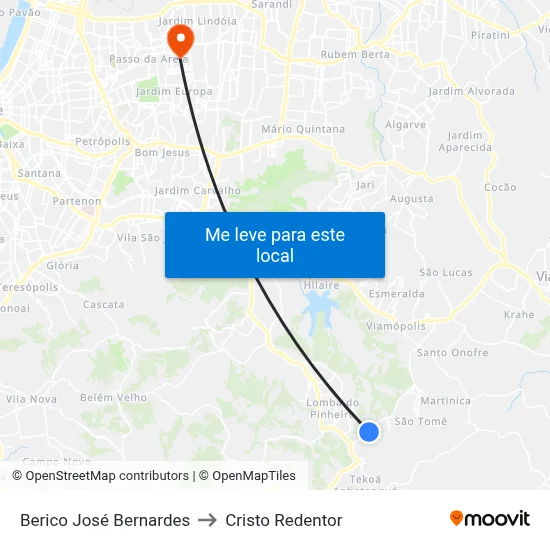 Berico José Bernardes to Cristo Redentor map