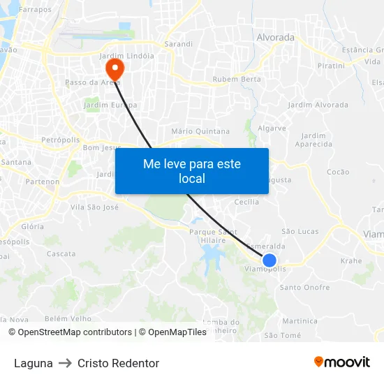 Laguna to Cristo Redentor map