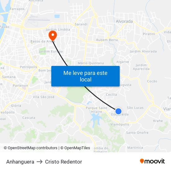 Anhanguera to Cristo Redentor map