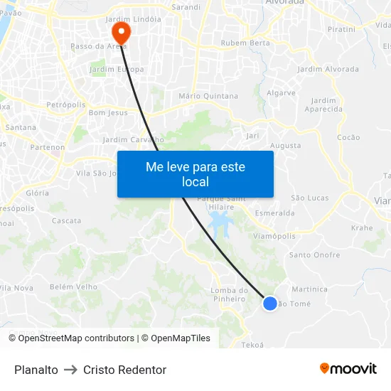 Planalto to Cristo Redentor map