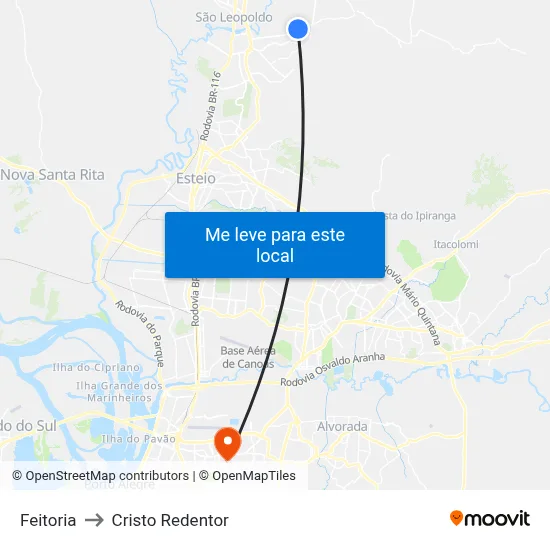 Feitoria to Cristo Redentor map