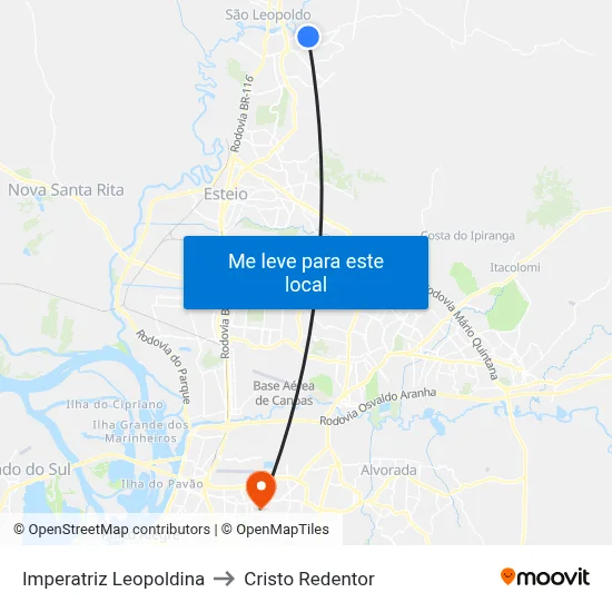 Imperatriz Leopoldina to Cristo Redentor map