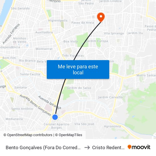 Bento Gonçalves (Fora Do Corredor) to Cristo Redentor map