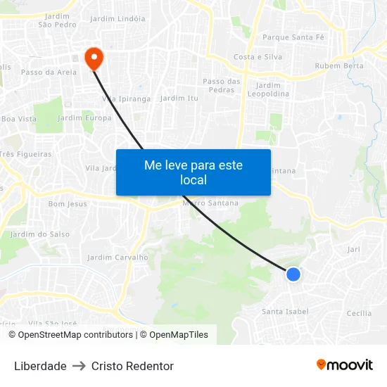 Liberdade to Cristo Redentor map