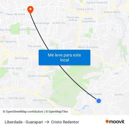 Liberdade - Guarapari to Cristo Redentor map