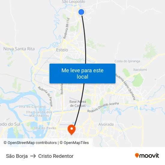 São Borja to Cristo Redentor map