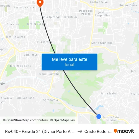Rs-040 - Parada 31 (Divisa Porto Alegre) to Cristo Redentor map