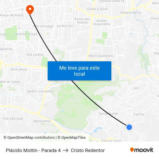 Plácido Mottin - Parada 4 to Cristo Redentor map