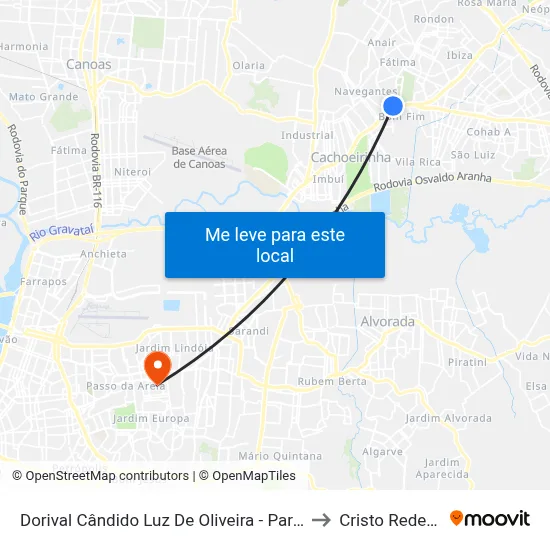 Dorival Cândido Luz De Oliveira - Parada 59 to Cristo Redentor map