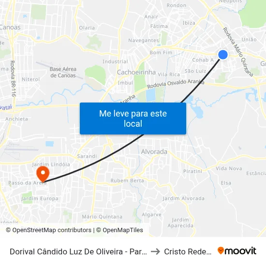 Dorival Cândido Luz De Oliveira - Parada 72 to Cristo Redentor map