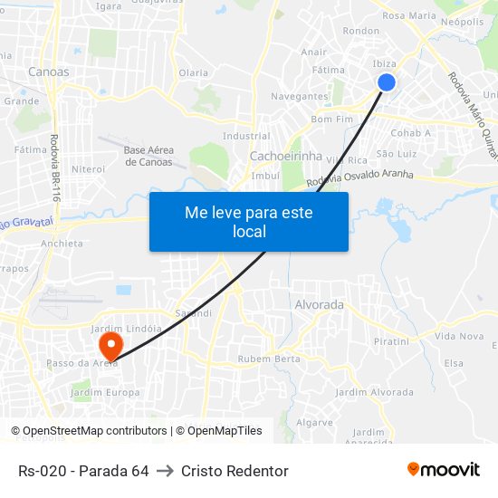 Rs-020 - Parada 64 to Cristo Redentor map