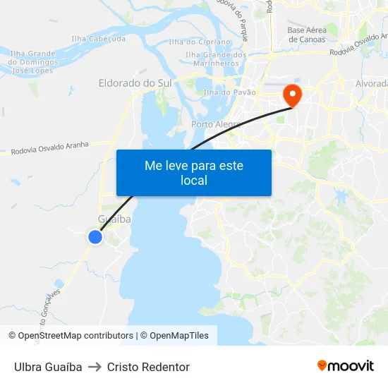 Ulbra Guaíba to Cristo Redentor map