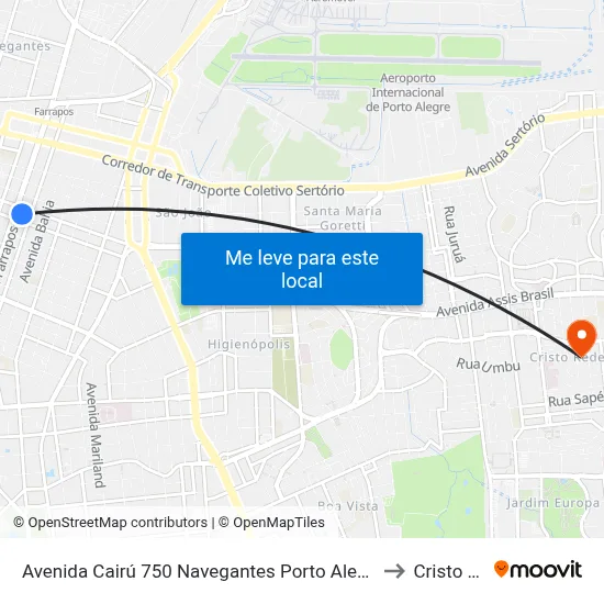 Avenida Cairú 750 Navegantes Porto Alegre - Rio Grande Do Sul 90230 Brasil to Cristo Redentor map