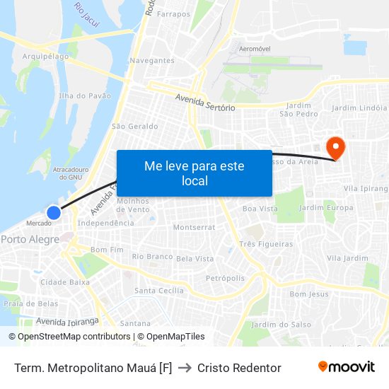 Term. Metropolitano Mauá [F] to Cristo Redentor map