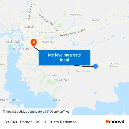 Rs-040 - Parada 109 to Cristo Redentor map