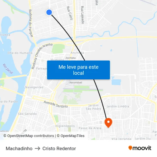 Machadinho to Cristo Redentor map
