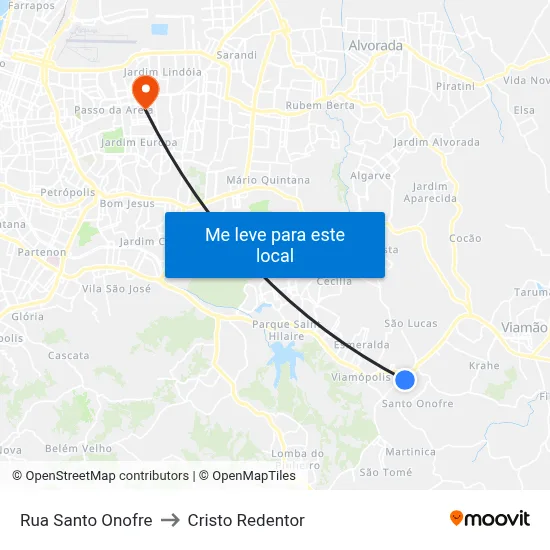 Rua Santo Onofre to Cristo Redentor map