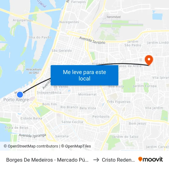 Borges De Medeiros - Mercado Público to Cristo Redentor map