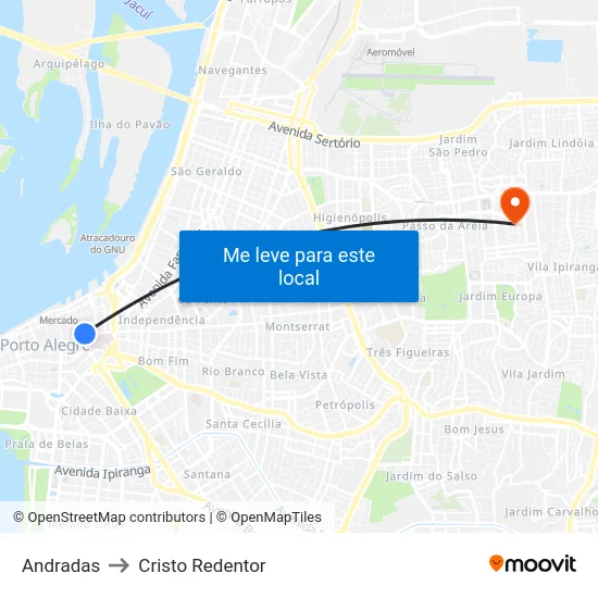 Andradas to Cristo Redentor map