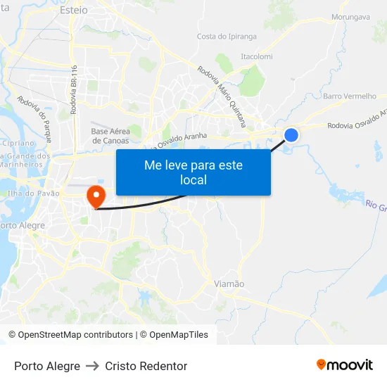 Porto Alegre to Cristo Redentor map