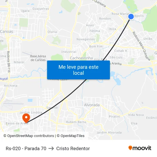 Rs-020 - Parada 70 to Cristo Redentor map