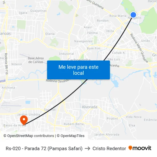 Rs-020 - Parada 72 (Pampas Safari) to Cristo Redentor map