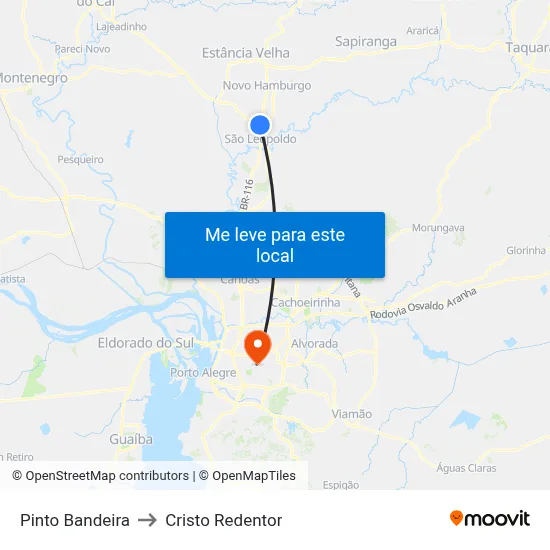 Pinto Bandeira to Cristo Redentor map