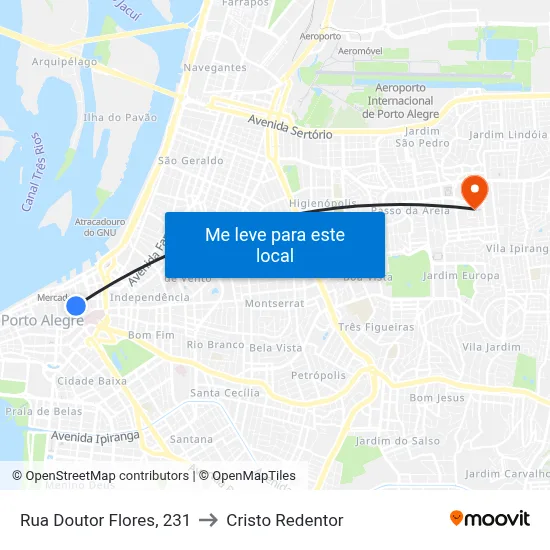 Rua Doutor Flores, 231 to Cristo Redentor map