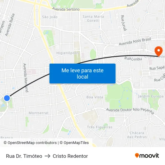 Rua Dr. Timóteo to Cristo Redentor map