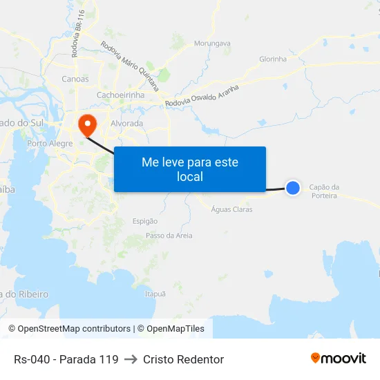 Rs-040 - Parada 119 to Cristo Redentor map
