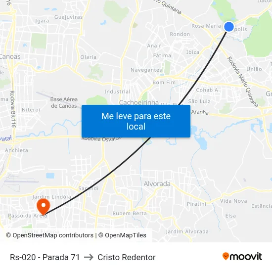 Rs-020 - Parada 71 to Cristo Redentor map