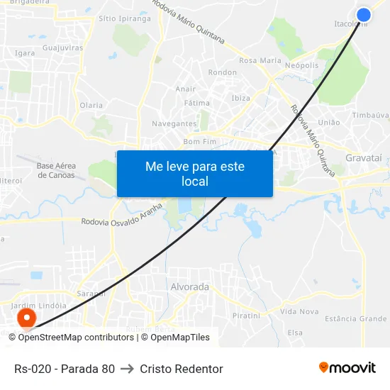 Rs-020 - Parada 80 to Cristo Redentor map