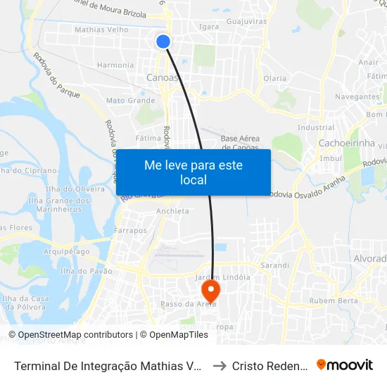 Terminal De Integração Mathias Velho to Cristo Redentor map