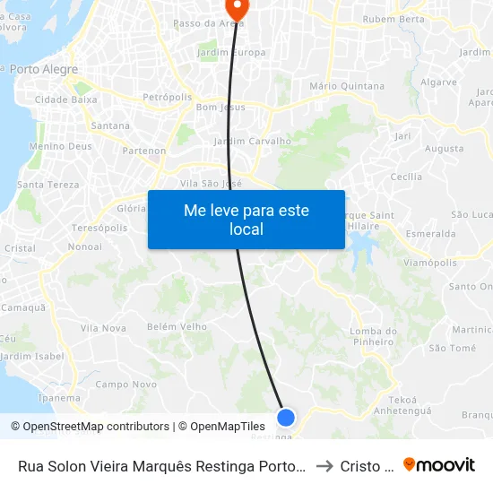 Rua Solon Vieira Marquês Restinga Porto Alegre - Rio Grande Do Sul 91791 Brasil to Cristo Redentor map