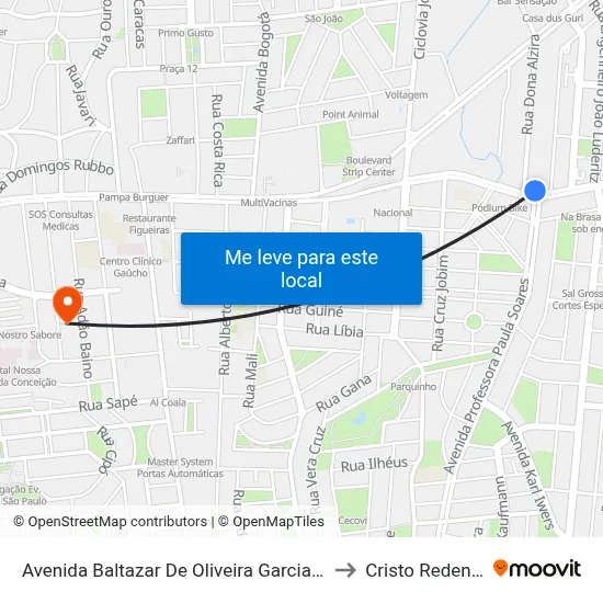 Avenida Baltazar De Oliveira Garcia, 658 to Cristo Redentor map