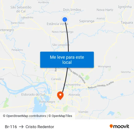 Br-116 to Cristo Redentor map