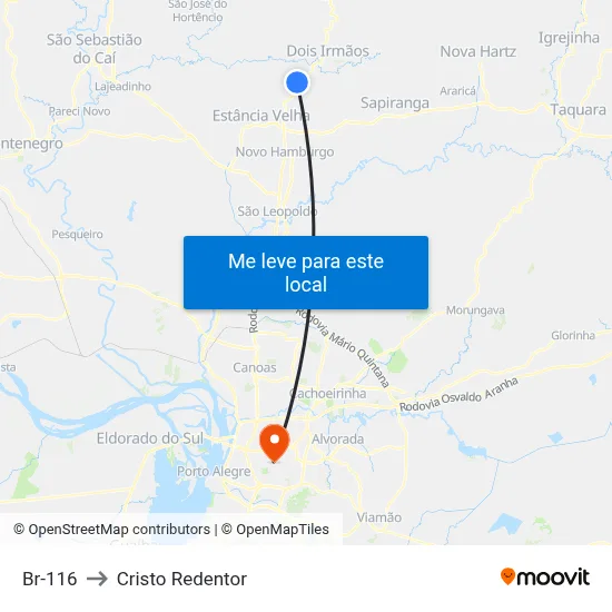 Br-116 to Cristo Redentor map