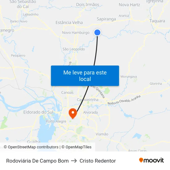 Rodoviária De Campo Bom to Cristo Redentor map